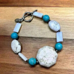 Donna Dressler White and Blue Howlite, Sterling Silver Bracelet